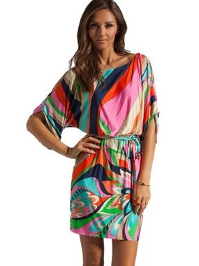 Trina Turk Surfside Swirl Multicolor Printed Batwing Dress